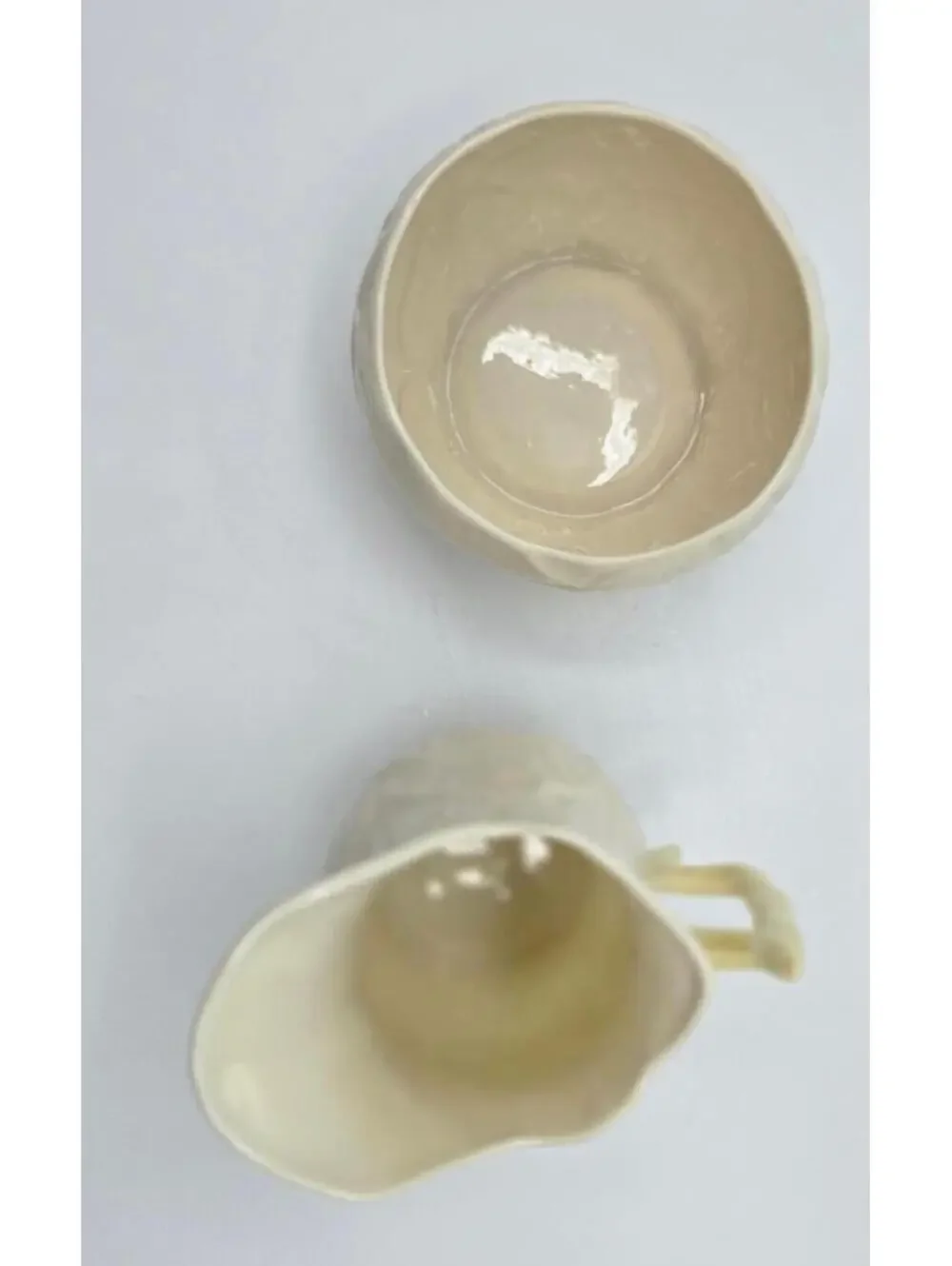 Vintage Belleek Irish Porcelain Lily Pattern Creamer & Sugar Bowl Set Ivory